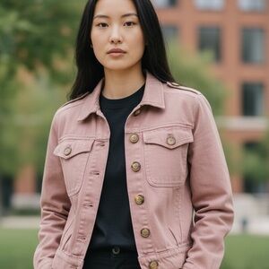 Free People Casual Button-Front Mauve Denim Jacket